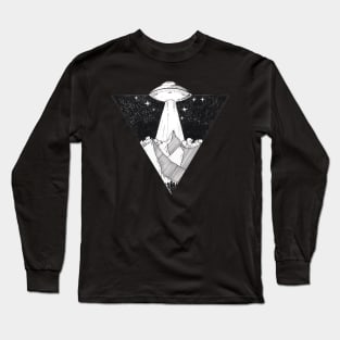 UFO Aliens Flying Saucer Space Mountains Surreal Long Sleeve T-Shirt